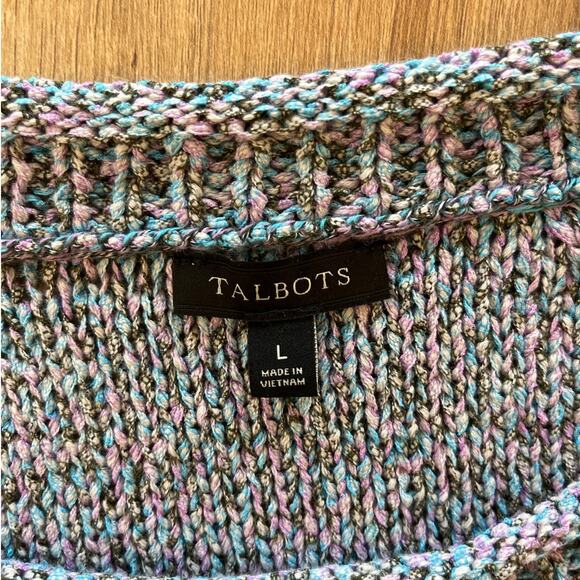 Talbots Multicolor Open Knit Pullover Sweater Size L Lightweight Coastal Beachy - Picture 4 of 7